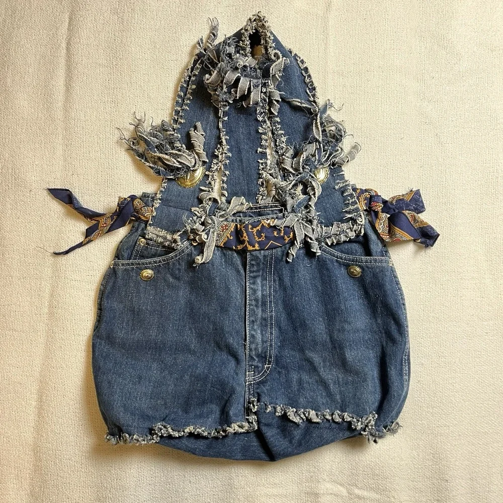 Vintage‎ Upcycled Denim Tote Bag Oscar de la Renta Logo Boho Hobo Style